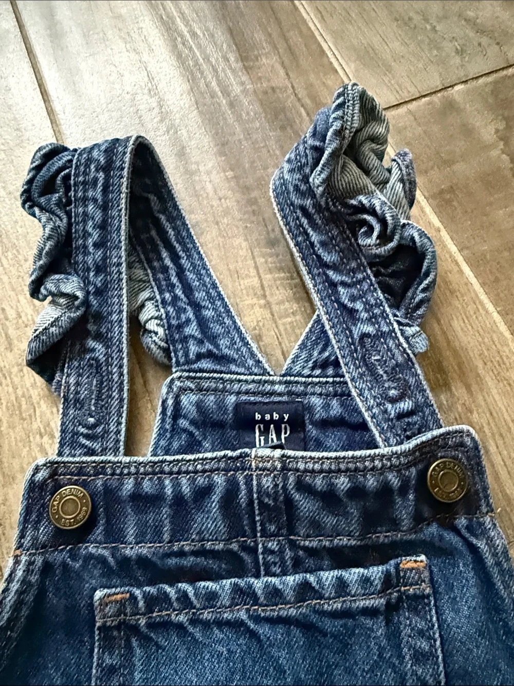 GAP Dark Blue Denim Kids Overalls with ruffle detail
